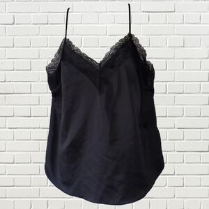 Black Satin and Lace Cami Tank Top
